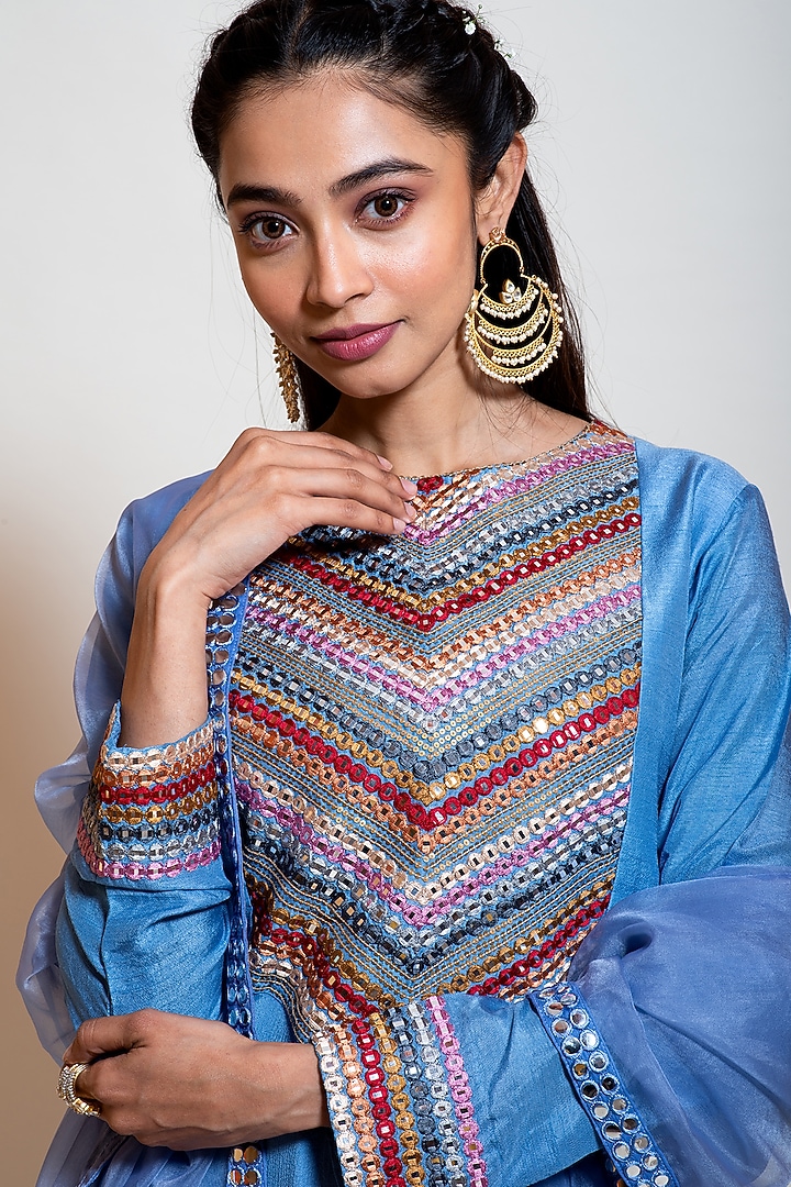 Greyish Blue Chinon Embellished Party Wear Anarkali Set by Smriti by Anju Agarwal at Pernia's Pop Up Shop