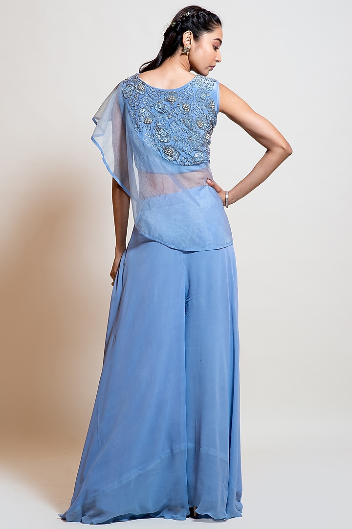 Light Blue Organza Embroidered Cape Set by Smriti by Anju Agarwal at Pernia's Pop Up Shop