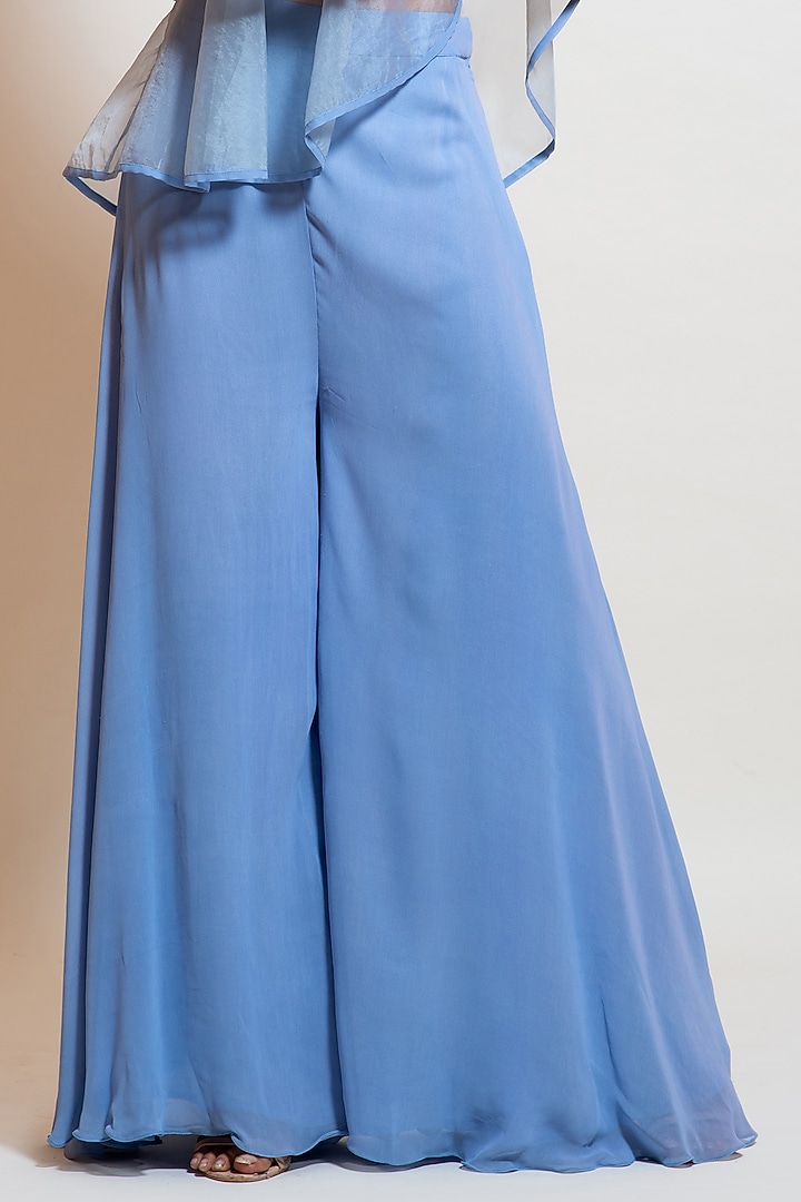 Light Blue Organza Embroidered Cape Set by Smriti by Anju Agarwal at Pernia's Pop Up Shop