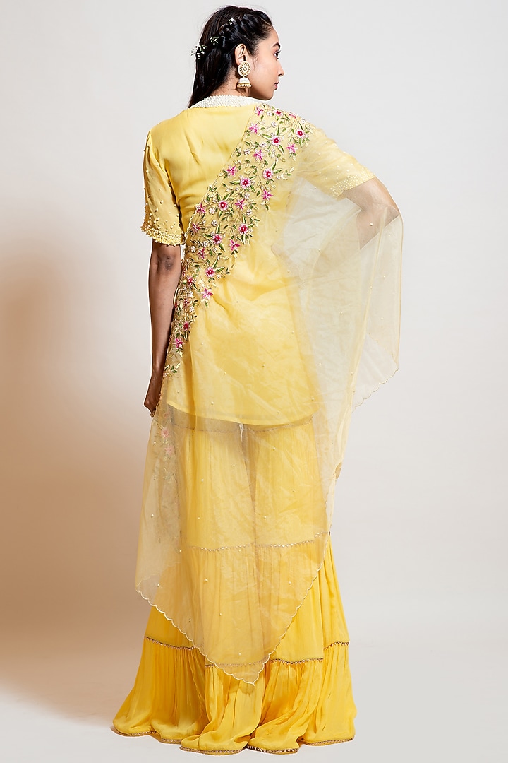 Lemon Yellow Chinon Party Wear Sharara Set by Smriti by Anju Agarwal at Pernia's Pop Up Shop