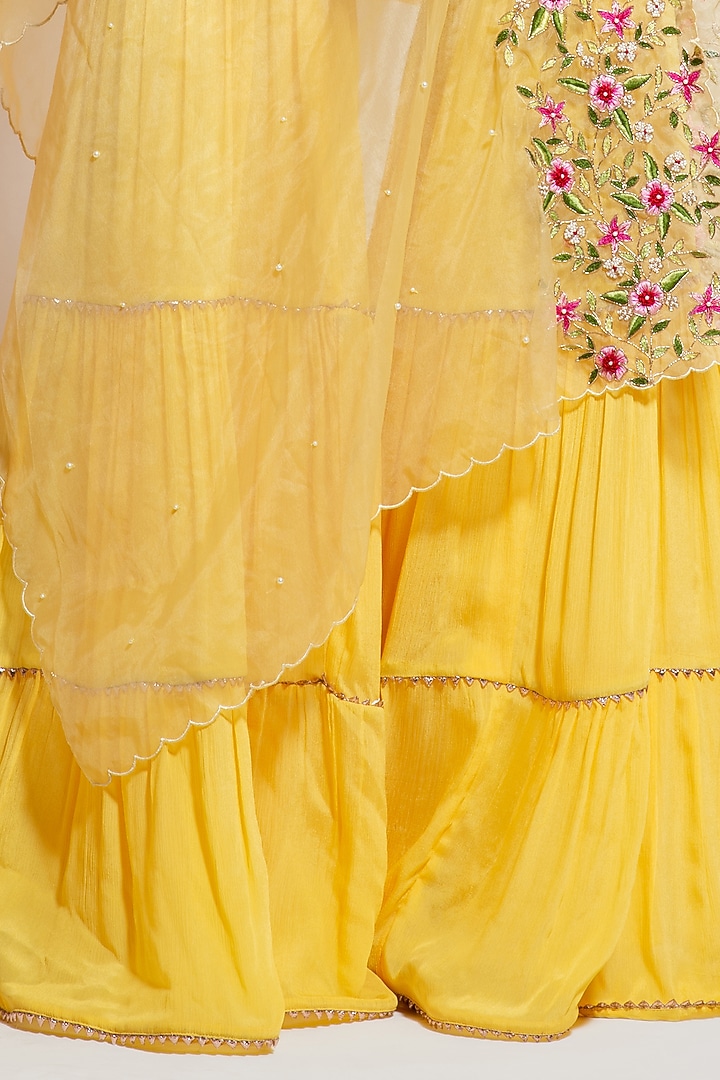 Lemon Yellow Chinon Party Wear Sharara Set by Smriti by Anju Agarwal at Pernia's Pop Up Shop
