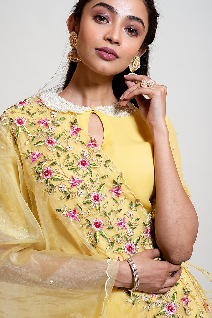 Lemon Yellow Chinon Party Wear Sharara Set by Smriti by Anju Agarwal at Pernia's Pop Up Shop