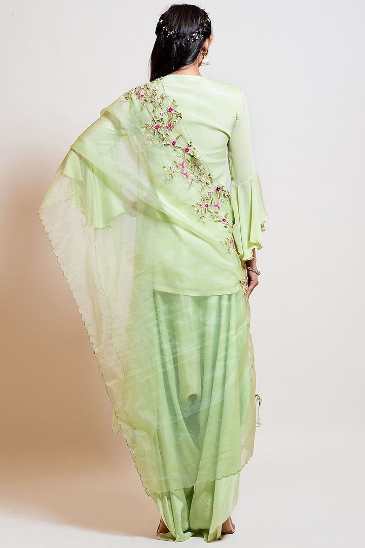 Lime Green Crepe Draped Dhoti Set by Smriti by Anju Agarwal at Pernia's Pop Up Shop