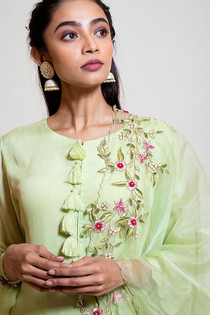 Lime Green Crepe Draped Dhoti Set by Smriti by Anju Agarwal at Pernia's Pop Up Shop