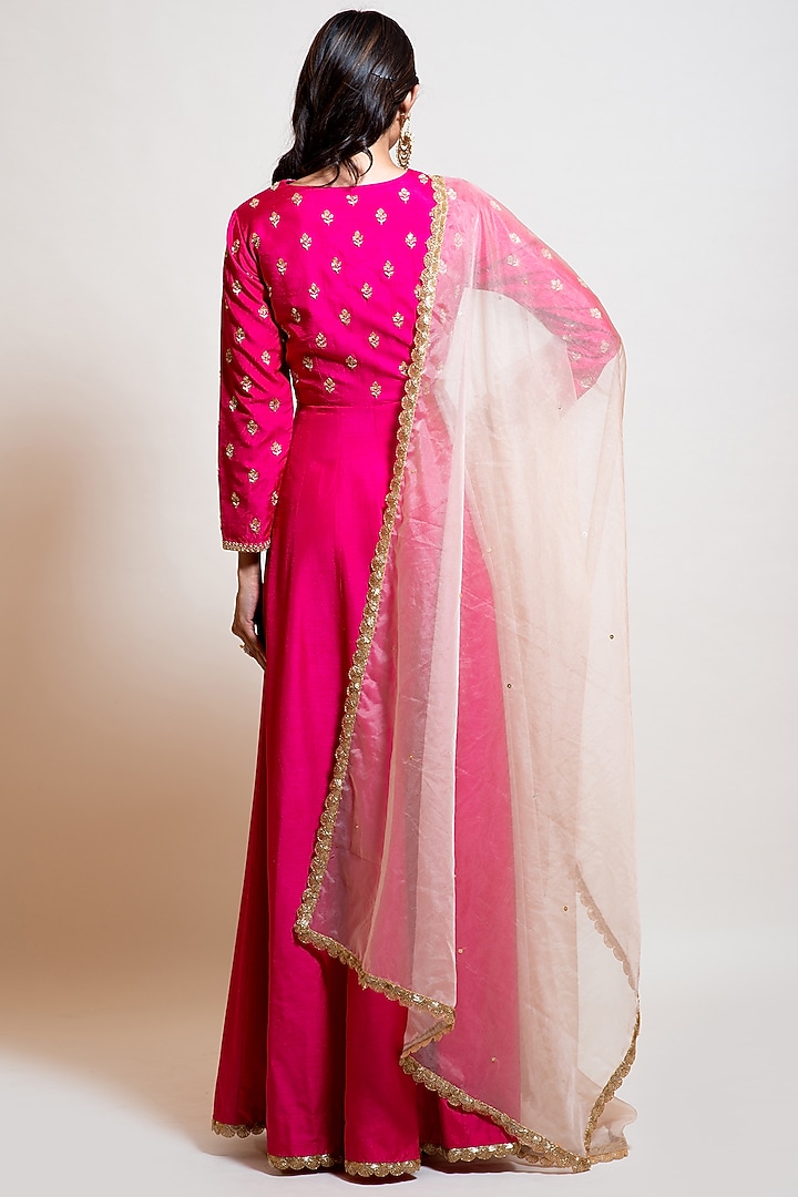 Hot Pink Silk Embellished Party Wear Anarkali Set by Smriti by Anju Agarwal at Pernia's Pop Up Shop