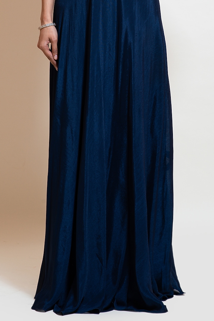 Navy Blue Crepe & Net Embellished Party Wear Gown by Smriti by Anju Agarwal at Pernia's Pop Up Shop