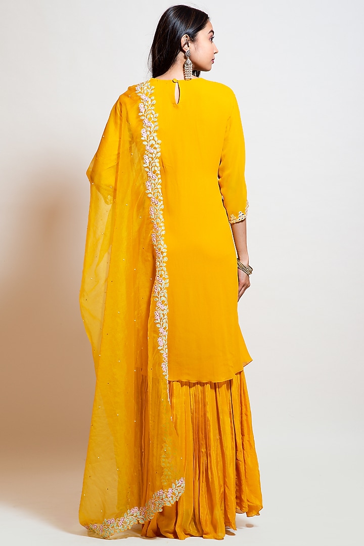 Bright Yellow Georgette Embroidered Kurta Set by Smriti by Anju Agarwal at Pernia's Pop Up Shop