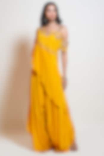 Canary Yellow Crepe Hand Embroidered Jumpsuit by Smriti by Anju Agarwal