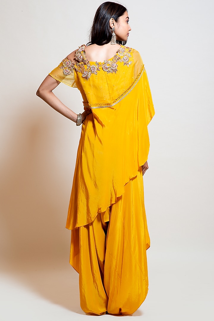 Canary Yellow Crepe Hand Embroidered Jumpsuit by Smriti by Anju Agarwal at Pernia's Pop Up Shop