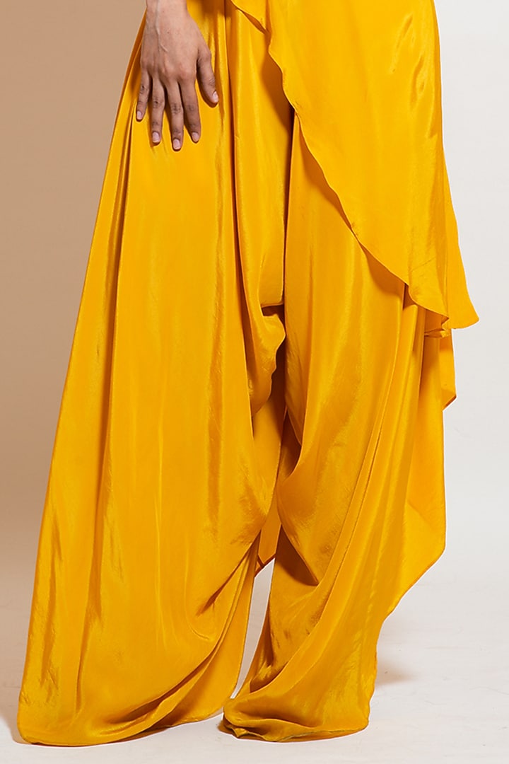 Canary Yellow Crepe Hand Embroidered Jumpsuit by Smriti by Anju Agarwal at Pernia's Pop Up Shop