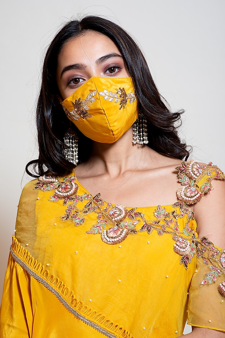 Canary Yellow Crepe Hand Embroidered Jumpsuit by Smriti by Anju Agarwal at Pernia's Pop Up Shop
