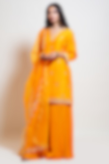 Light Orange Georgette Party Wear Sharara Set by Smriti by Anju Agarwal at Pernia's Pop Up Shop
