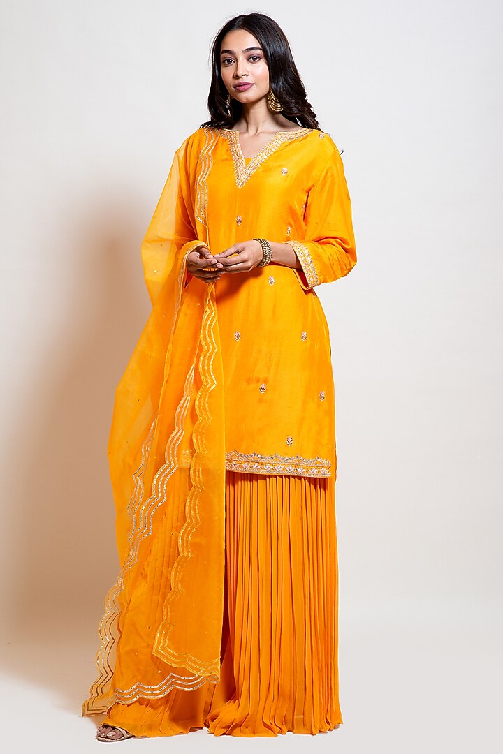 Light Orange Georgette Party Wear Sharara Set by Smriti by Anju Agarwal at Pernia's Pop Up Shop