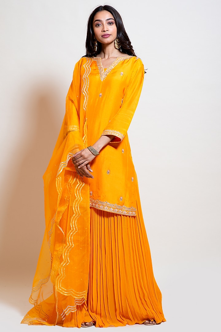 Light Orange Georgette Party Wear Sharara Set by Smriti by Anju Agarwal at Pernia's Pop Up Shop