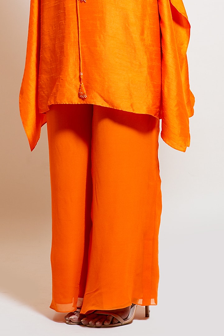 Bright Orange Silk Embroidered Kaftan Set by Smriti by Anju Agarwal at Pernia's Pop Up Shop