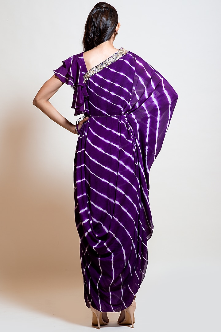 Plum Chinnon Leheriya Draped Kaftan by Smriti by Anju Agarwal at Pernia's Pop Up Shop