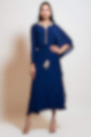 Navy Blue Georgette Embellished One-Sided Kaftan by Smriti by Anju Agarwal at Pernia's Pop Up Shop