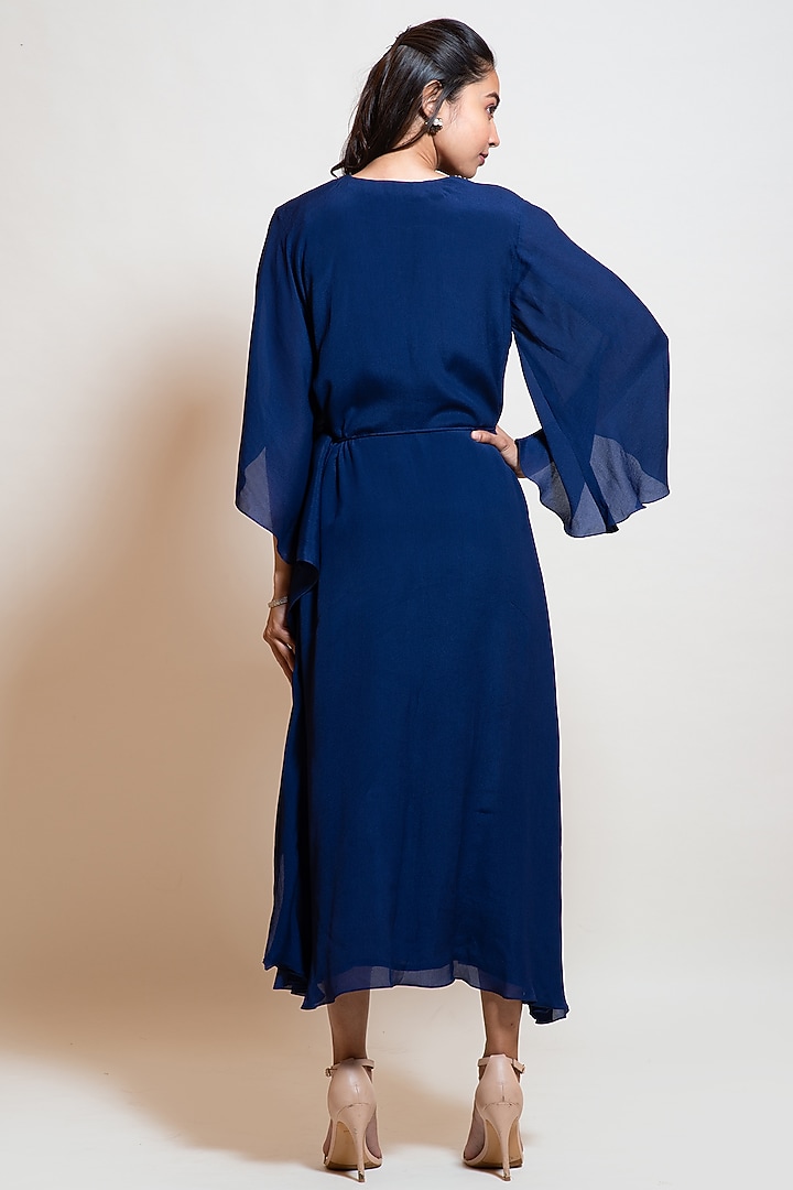 Navy Blue Georgette Embellished One-Sided Kaftan by Smriti by Anju Agarwal at Pernia's Pop Up Shop