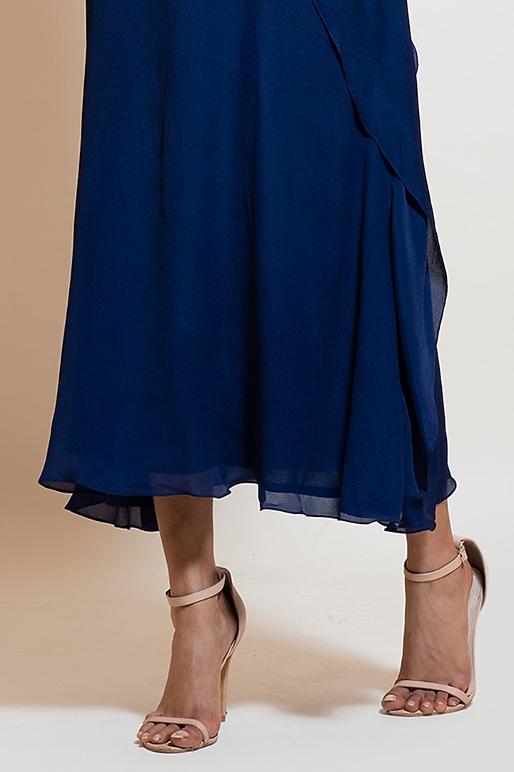 Navy Blue Georgette Embellished One-Sided Kaftan by Smriti by Anju Agarwal at Pernia's Pop Up Shop