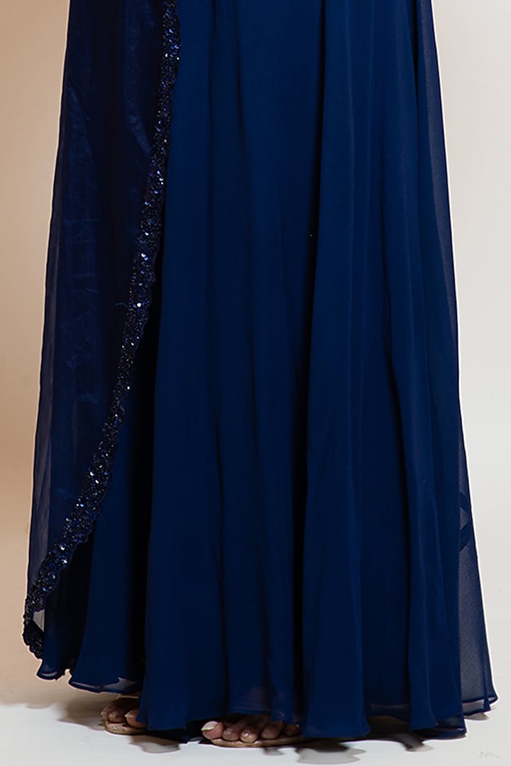 Midnight Blue Georgette Flared Jumpsuit by Smriti by Anju Agarwal at Pernia's Pop Up Shop