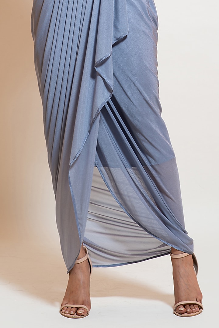 Ice Grey Lycra Embellished Draped Vacation Dress by Smriti by Anju Agarwal at Pernia's Pop Up Shop