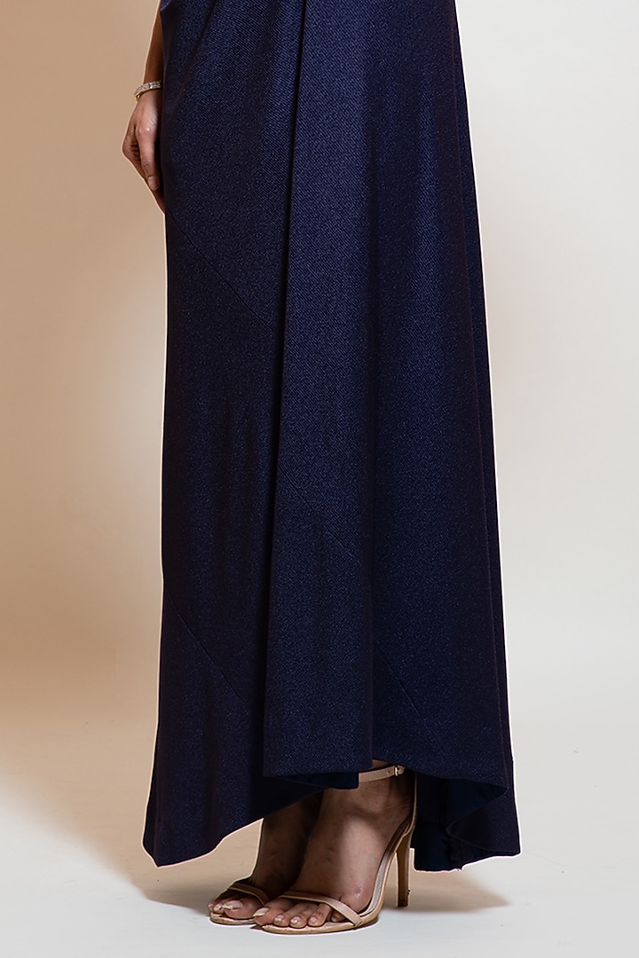 Navy Blue Lycra Embellished Draped Vacation Dress by Smriti by Anju Agarwal at Pernia's Pop Up Shop