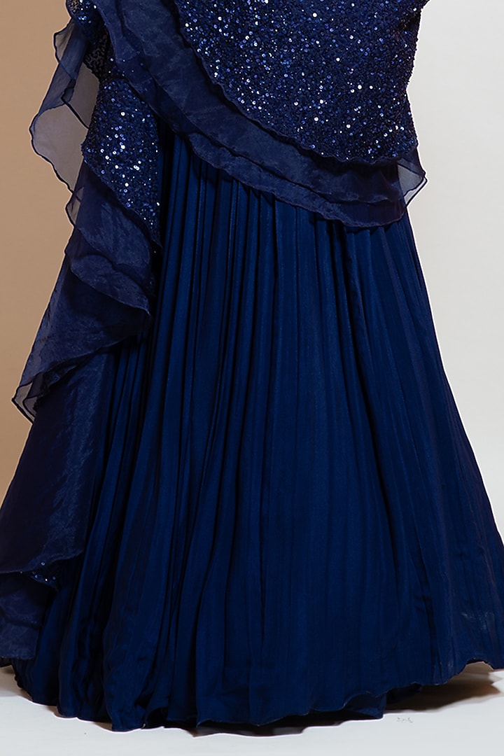 Navy Blue Chinnon Embroidered Wedding Lehenga Set by Smriti by Anju Agarwal at Pernia's Pop Up Shop