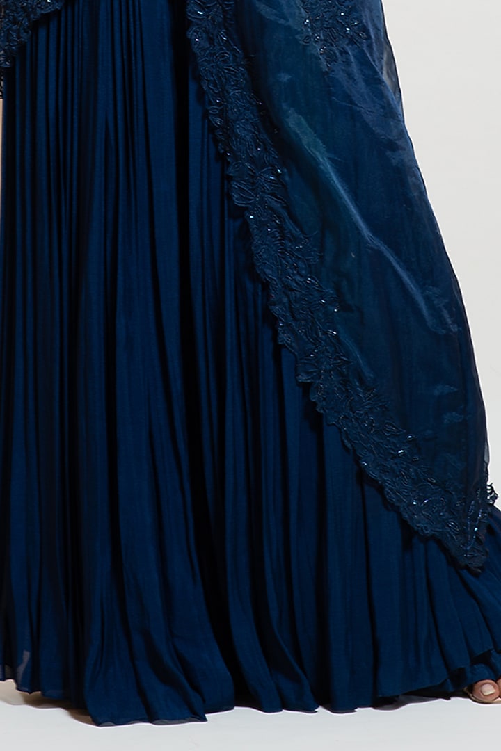 Navy Blue Sheer Organza Embellished Jacket Set by Smriti by Anju Agarwal at Pernia's Pop Up Shop