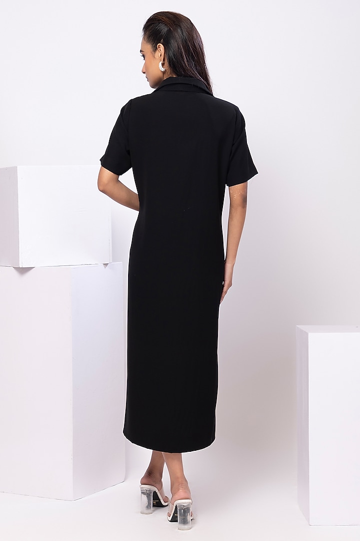 Black Suiting Butterfly Embellished Midi Polo Summer Dress by Smriti by Anju Agarwal at Pernia's Pop Up Shop