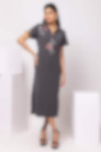 Grey Suiting Floral Embellished Midi Polo Summer Dress by Smriti by Anju Agarwal at Pernia's Pop Up Shop