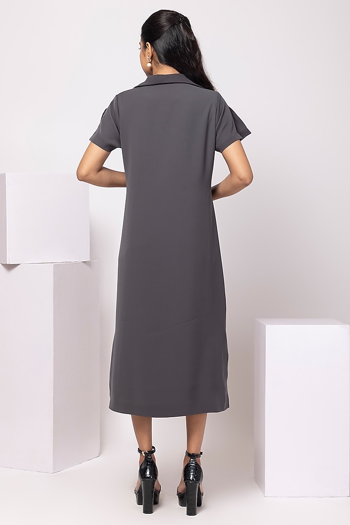 Grey Suiting Floral Embellished Midi Polo Summer Dress by Smriti by Anju Agarwal at Pernia's Pop Up Shop