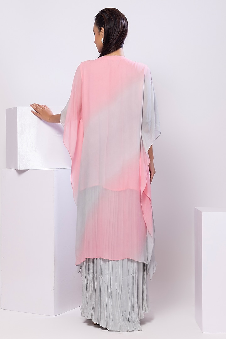 Pink & Grey Georgette Embellished Shaded Kaftan Set by Smriti by Anju Agarwal at Pernia's Pop Up Shop