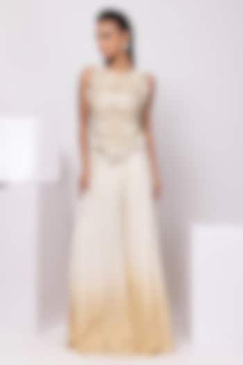 Ivory & Gold Chinon Tassel Embellished Pant Set by Smriti by Anju Agarwal at Pernia's Pop Up Shop