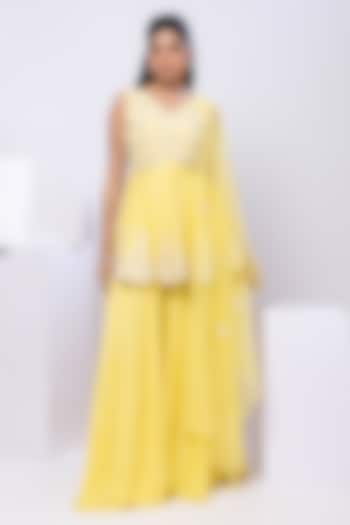 Yellow Silk Embroidered Palazzo Pant Set by Smriti by Anju Agarwal at Pernia's Pop Up Shop