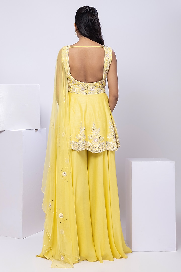 Yellow Silk Embroidered Palazzo Pant Set by Smriti by Anju Agarwal at Pernia's Pop Up Shop