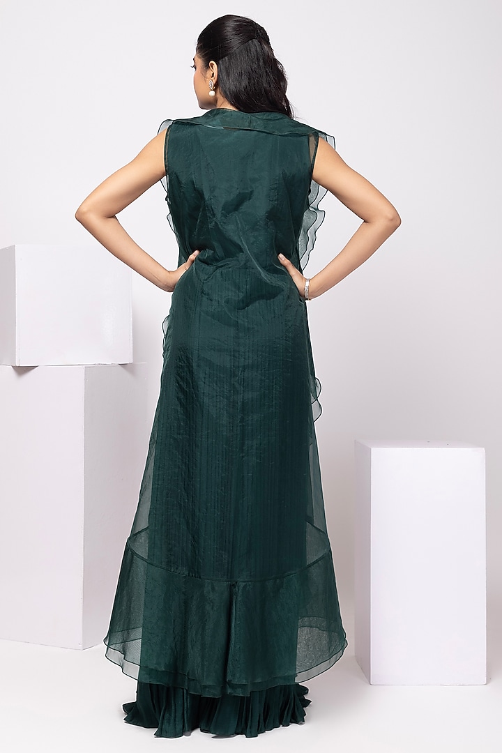Emerald Green Chinon Pleated Skirt Set by Smriti by Anju Agarwal at Pernia's Pop Up Shop