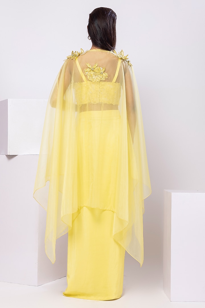 Yellow Crepe Draped Skirt Set by Smriti by Anju Agarwal at Pernia's Pop Up Shop