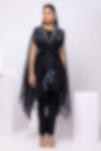 Black Organza Beads Embellished Co-Ord Set by Smriti by Anju Agarwal at Pernia's Pop Up Shop