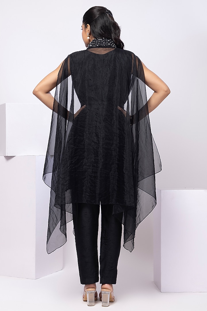 Black Organza Beads Embellished Co-Ord Set by Smriti by Anju Agarwal at Pernia's Pop Up Shop