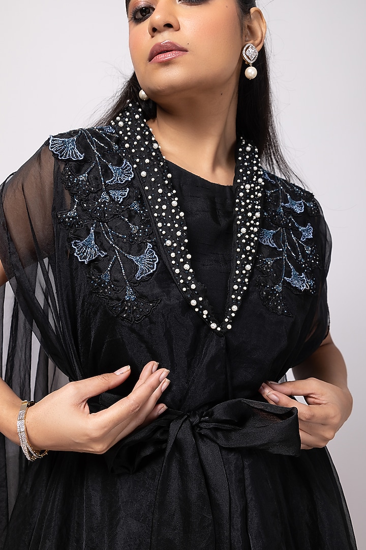 Black Organza Beads Embellished Co-Ord Set by Smriti by Anju Agarwal at Pernia's Pop Up Shop