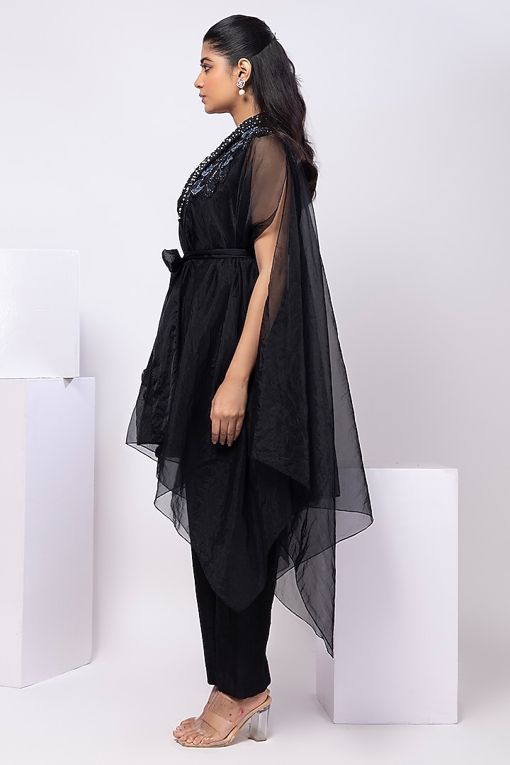 Black Organza Beads Embellished Co-Ord Set by Smriti by Anju Agarwal at Pernia's Pop Up Shop