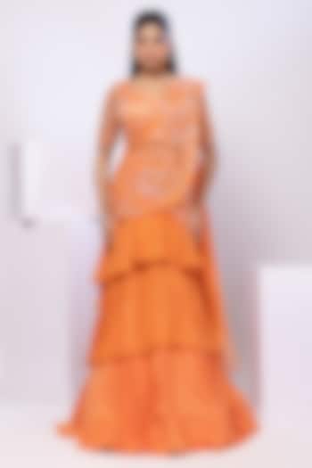 Crystal Orange Chinon  dulhan bday 22 may Lehenga Set by Smriti by Anju Agarwal at Pernia's Pop Up Shop