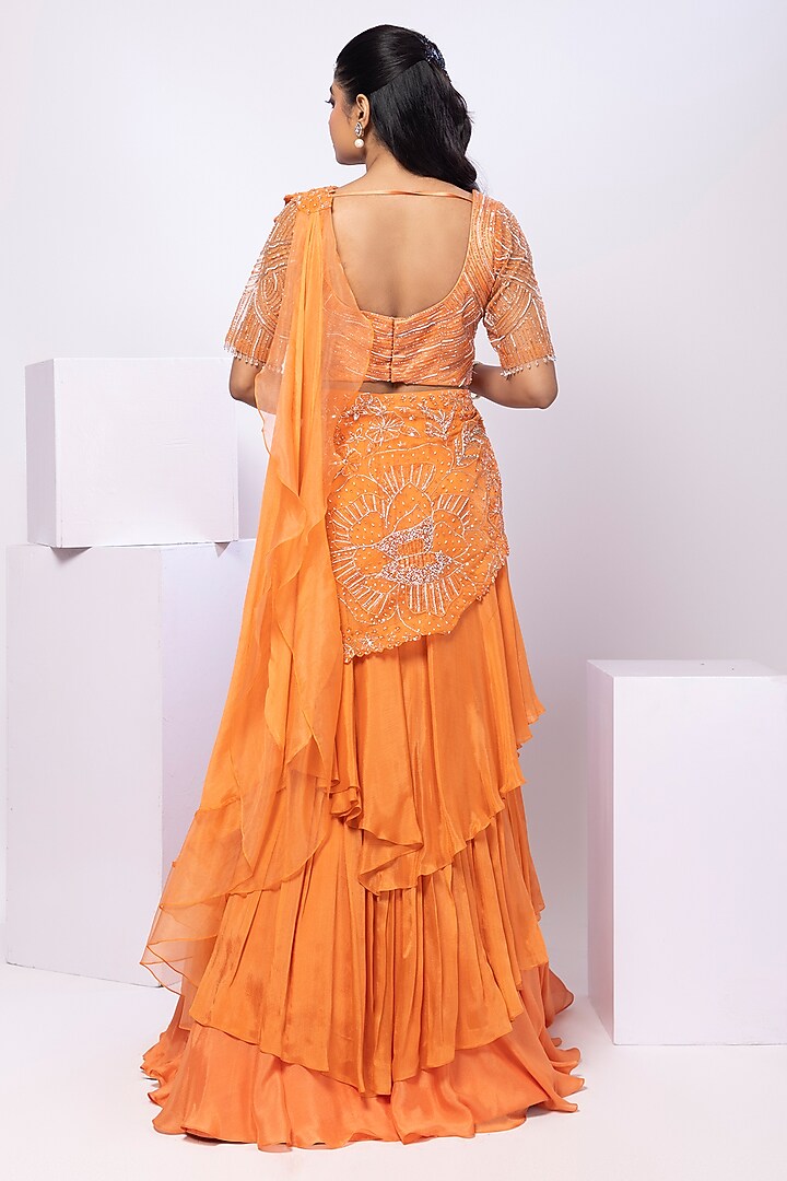 Crystal Orange Chinon Wedding Lehenga Set by Smriti by Anju Agarwal at Pernia's Pop Up Shop