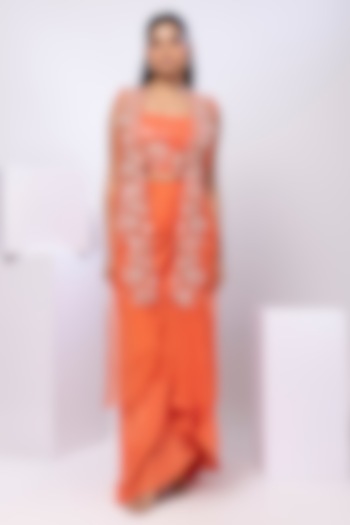 Orange Crepe Embroidered Skirt Set by Smriti by Anju Agarwal at Pernia's Pop Up Shop
