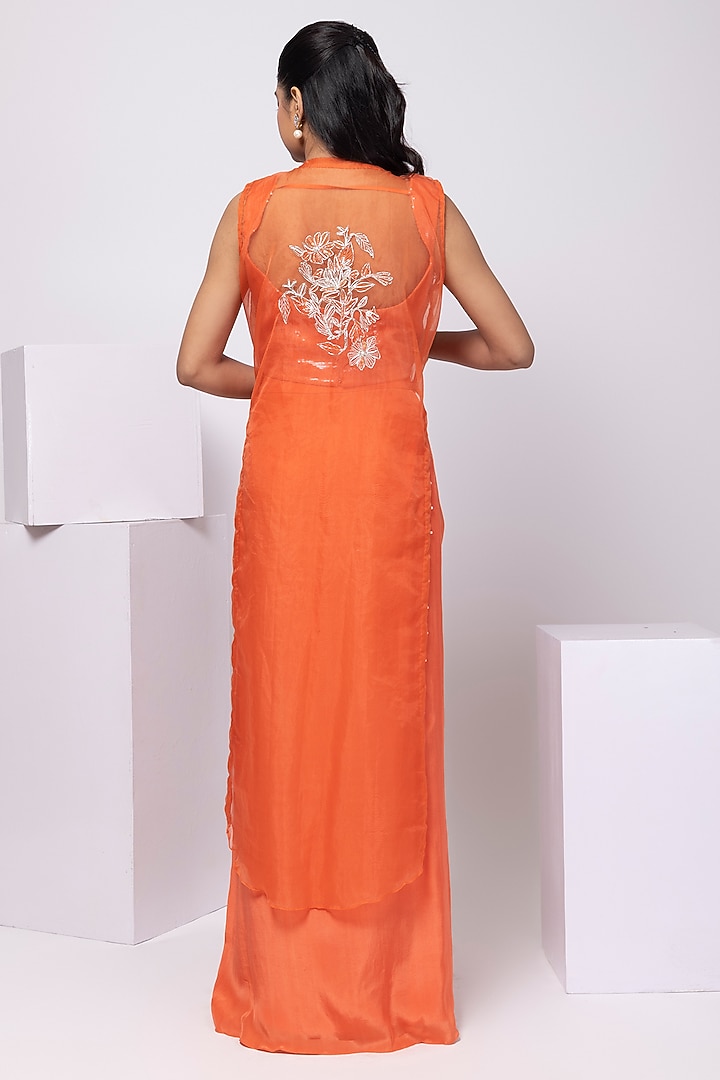 Orange Crepe Embroidered Skirt Set by Smriti by Anju Agarwal at Pernia's Pop Up Shop