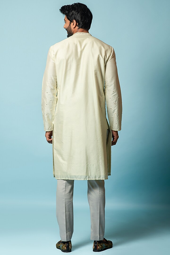 Ivory Cotton Silk Kurta Set by Smriti by Anju Agarwal Men at Pernia's Pop Up Shop