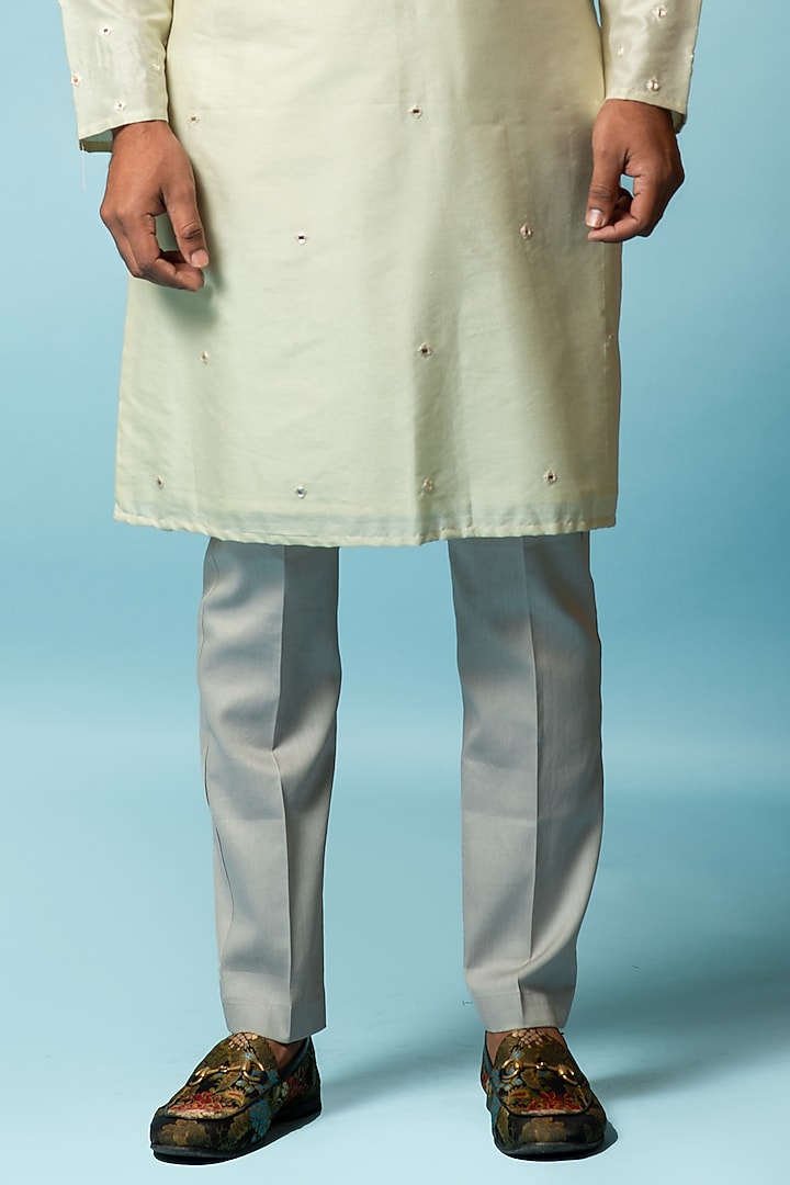 Ivory Cotton Silk Kurta Set by Smriti by Anju Agarwal Men at Pernia's Pop Up Shop