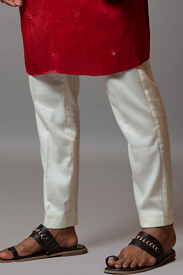 Orange & Red Ombre Cotton Silk Boota Work Kurta Set by Smriti by Anju Agarwal Men at Pernia's Pop Up Shop