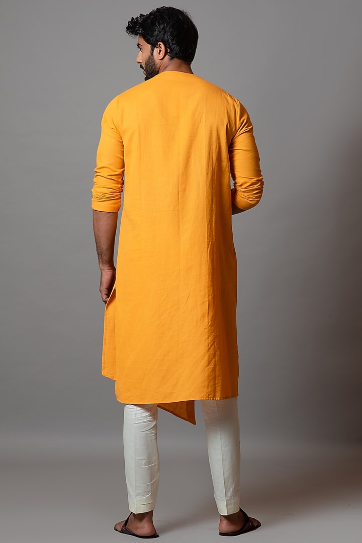 Mustard Yellow Cotton Khadi Kurta Set by Smriti by Anju Agarwal Men at Pernia's Pop Up Shop
