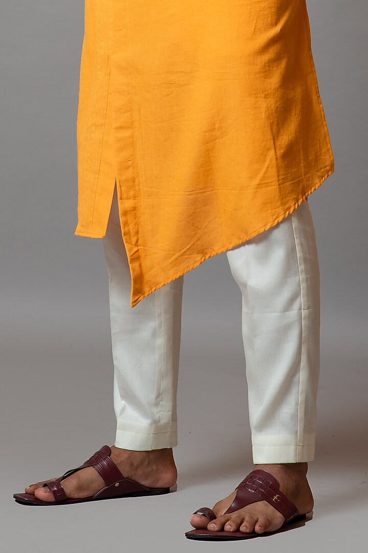 Mustard Yellow Cotton Khadi Kurta Set by Smriti by Anju Agarwal Men at Pernia's Pop Up Shop